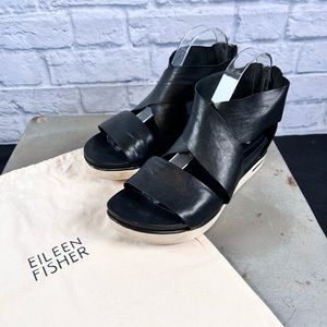 Eileen Fisher Black‎ Leather Sport Tumbled Sneaker Sandal